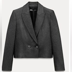 Zara Women's Charcoal Double-Breasted Blazer. New With Tags. Size M.